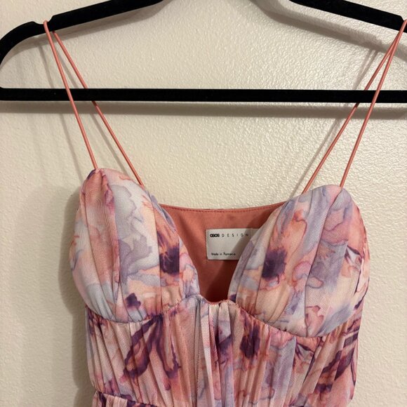 ASOS DESIGN Petite Cami Mesh Maxi Dress w/ Sash – US 4 (Floral / Pink) - Picture 4 of 5